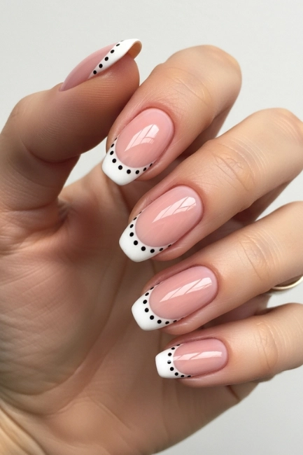 Mini Polka Dot French Tips for Short Nails