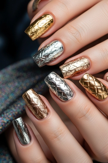 Textured Metallic Nails for a Unique Look