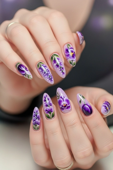 purple flower nails