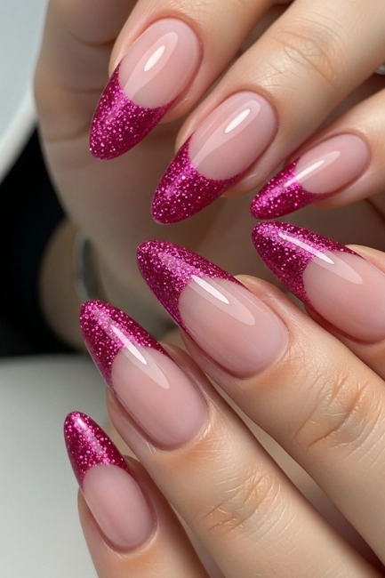 Glittery Pink French Tips for That Sparkle Touch
