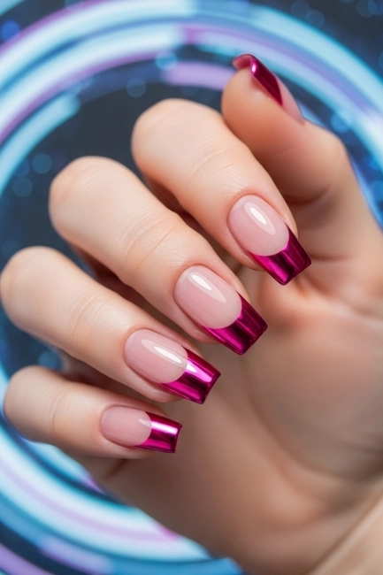 Chrome Pink French Tips — Futuristic Meets Feminine