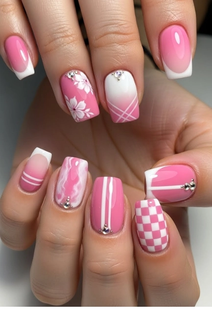 pink white nails