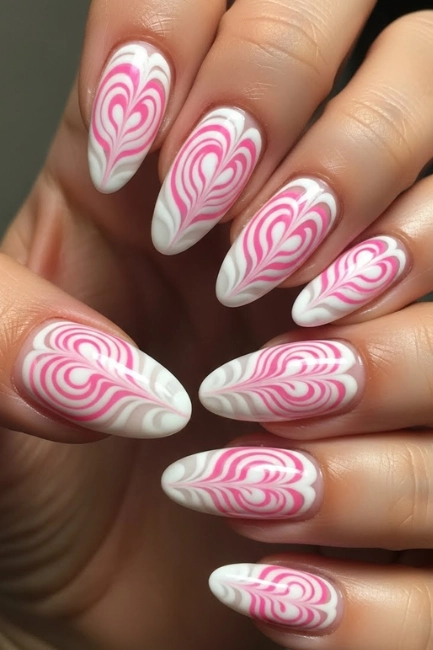 Pink White Swirl Over Milky Base Latte Art But Make It Nails