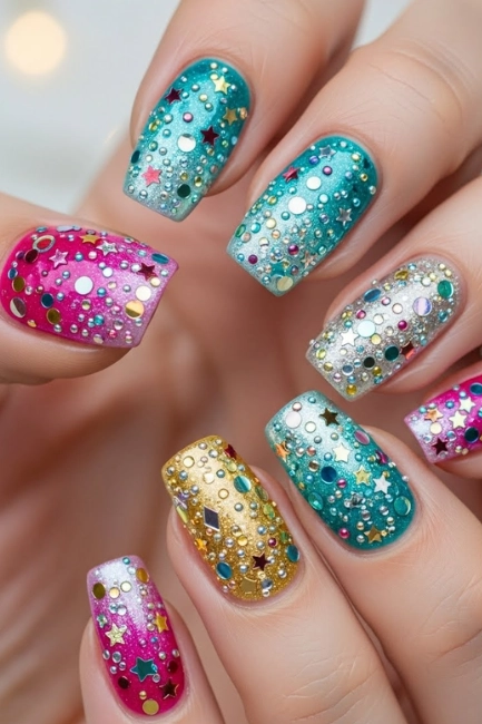 Festival Nail Paint Shades Micro-Beads and Confetti