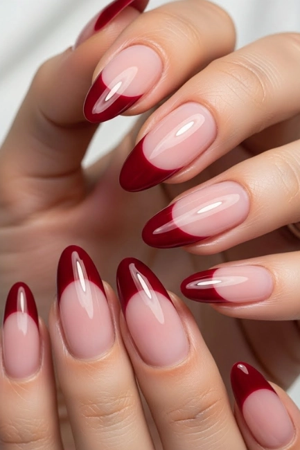 Glossy Merlot Tips for Modern French Nails