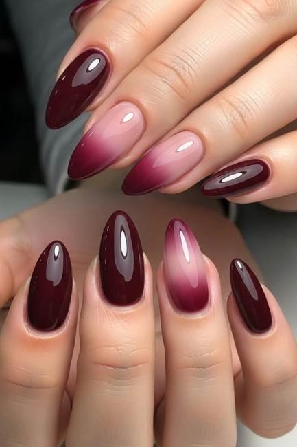Wine Toned Ombre for Soft, Blended Beauty