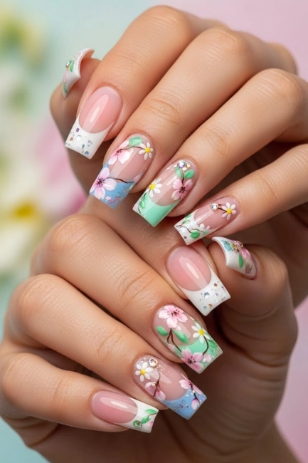 Fresh French Acrylic Tips With a Spring Twist
