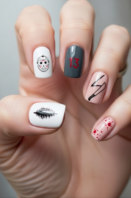 Minimalist Friday the 13th Nail Designs