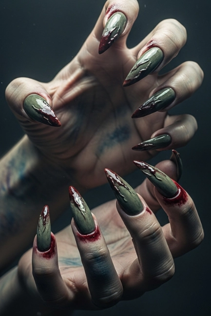 Classic Zombie Nails with Blood, Bruises, and Texture
