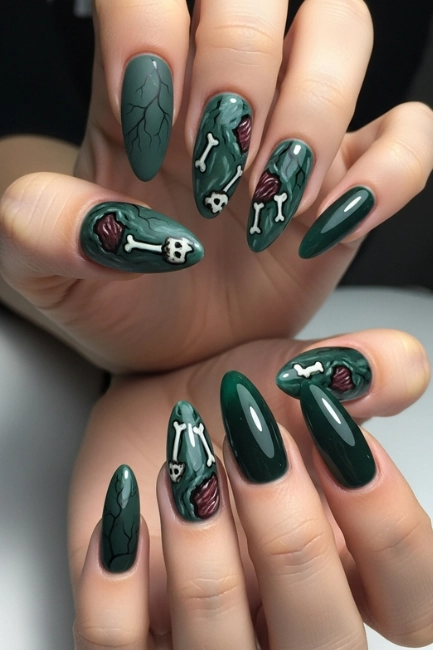 Matte vs. Glossy Finishes in Zombie Nail Art