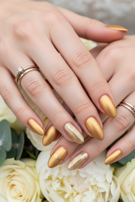 Matte Gold Nails for Modern Weddings
