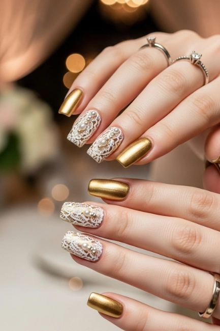 Matching Gold Nails With Wedding Themes