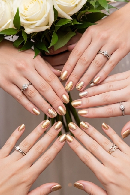 Gold Nails for Bridesmaids and the Bridal Party