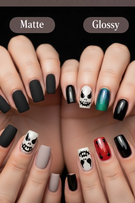 Matte vs Glossy Finishes for Halloween Nails