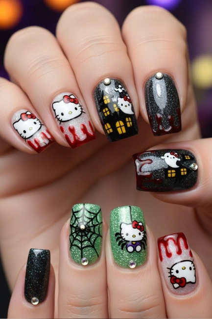 Halloween Nails Hello Kitty for Events