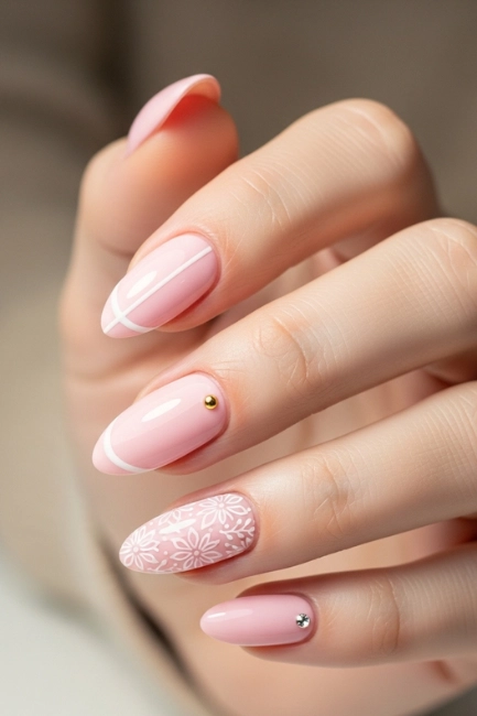 almond nails designs simple pink