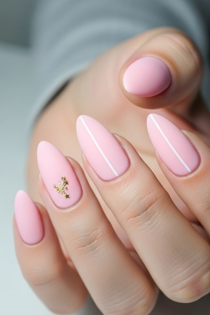 Almond Nails Designs Simple Pink and Minimal Art