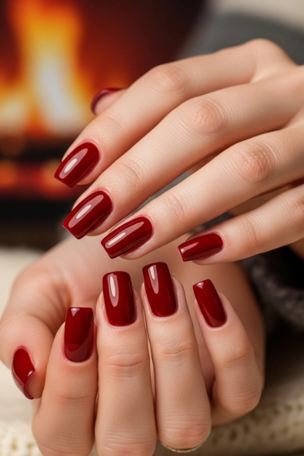 Glossy Square Nails for Classic Winter Looks