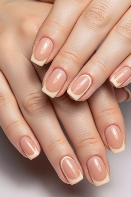 Glossy Nude with Reverse French Detail