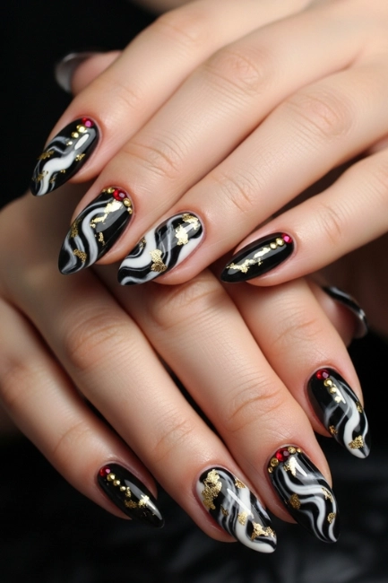 Dark Marble Romance Nails