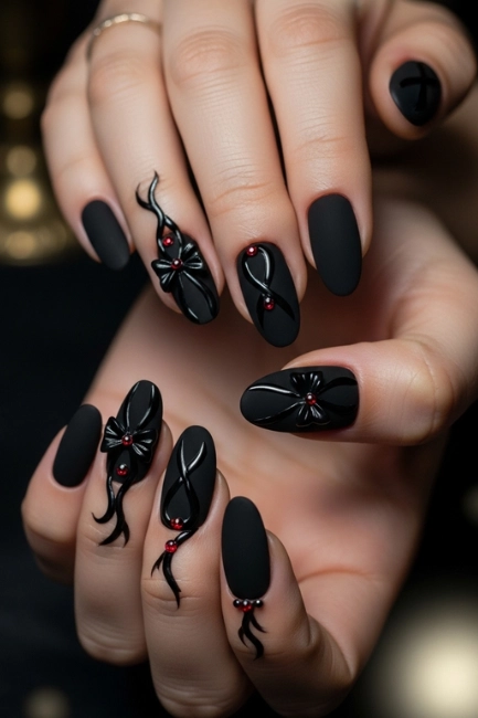 Dark Ribbon Romance Nails