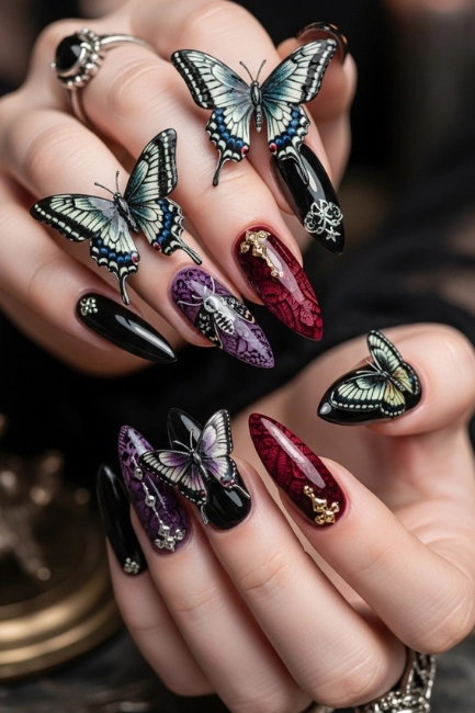 Romantic Gothic Butterfly Nails