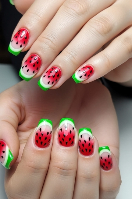 Watermelon Inspired Nail Art