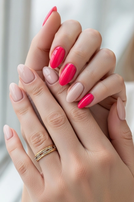 Flamingo Pink Accent Nails