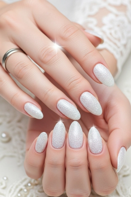 White Glitter Nails for Weddings and Special Occasions