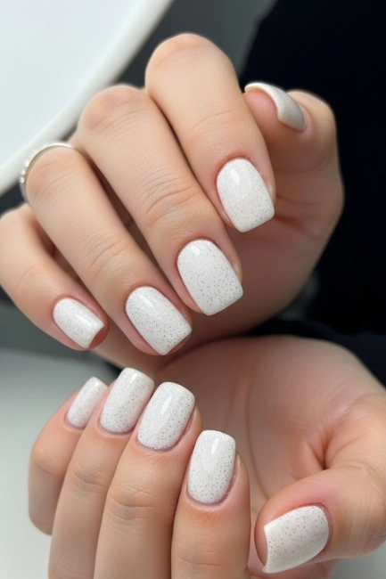 Short White Glitter Nails for Minimalist Charm