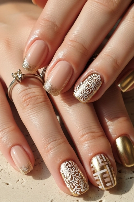 Beige and Gold Nail Combinations