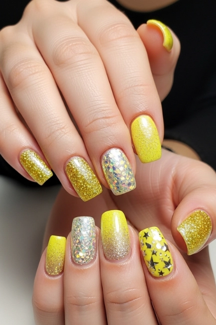 Glitter Yellow Nail Styles