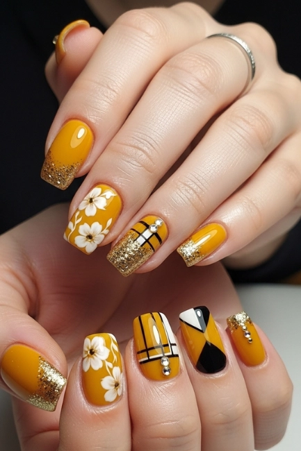 Mustard Yellow Nail Designs