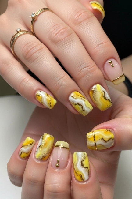 Yellow Marble Nail Designs