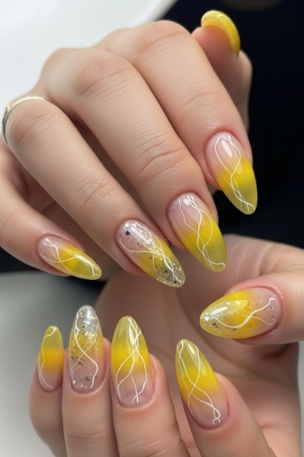 Transparent Yellow Nail Art