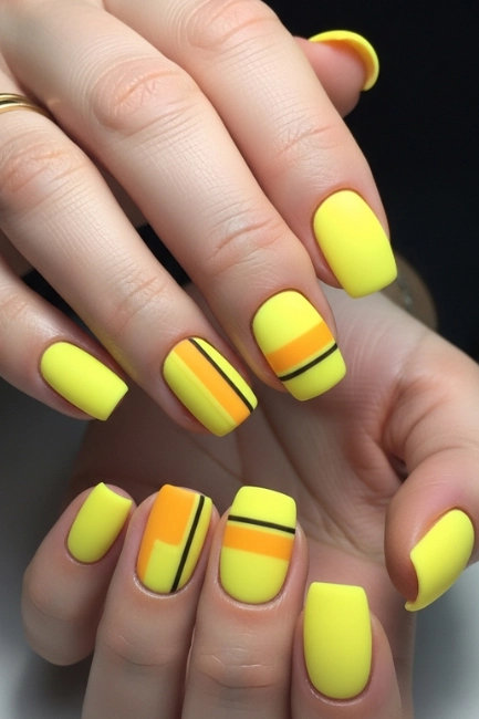 Yellow Matte and Glossy Combo Nails