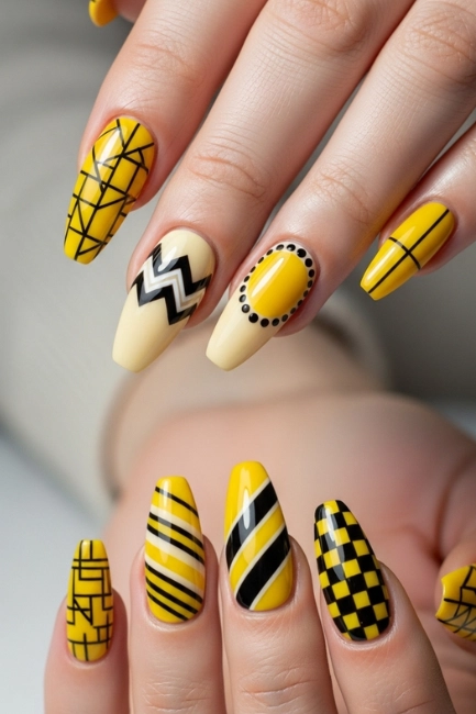 Yellow Geometric Nail Designs