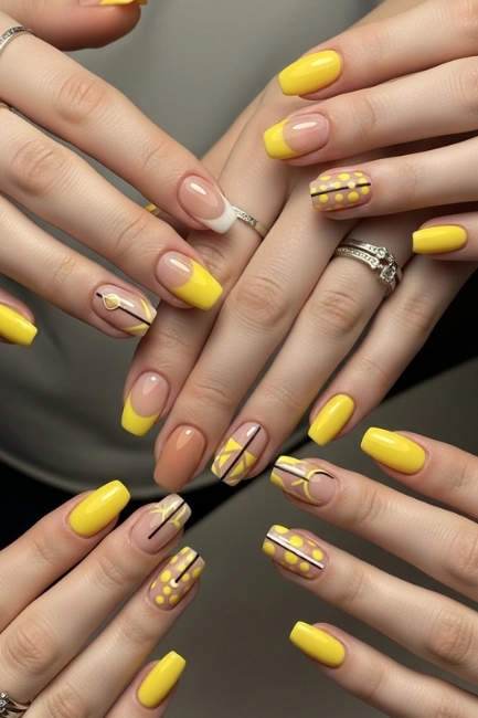 Yellow and Nude Nail Combinations