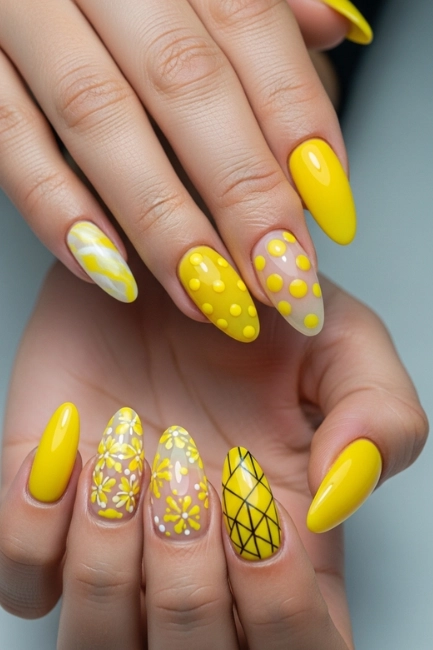 Yellow Acrylic Nail Designs