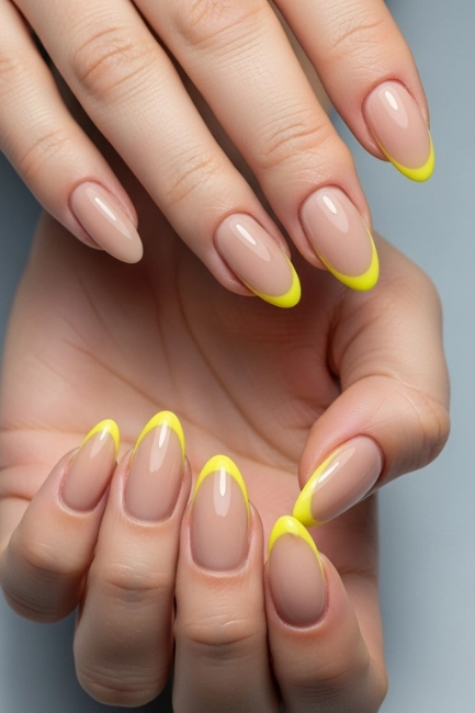 Yellow Accent Ring Finger Nails