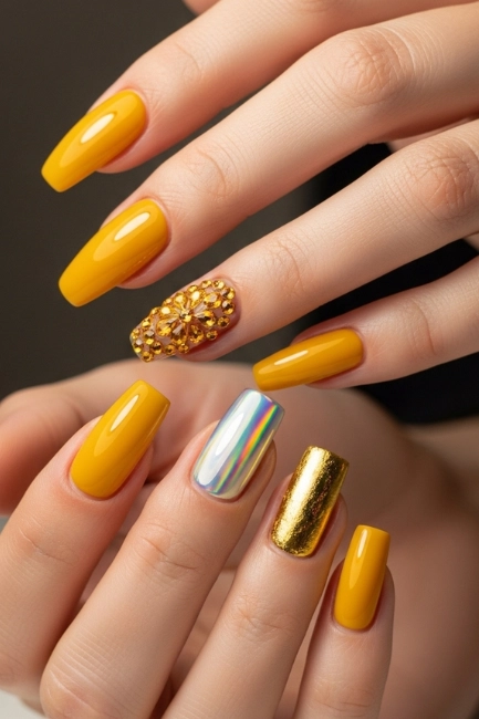 Yellow Jewel Tone Nail Styles