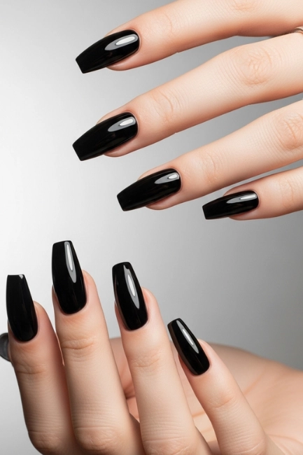 Glossy Black Coffin Nails