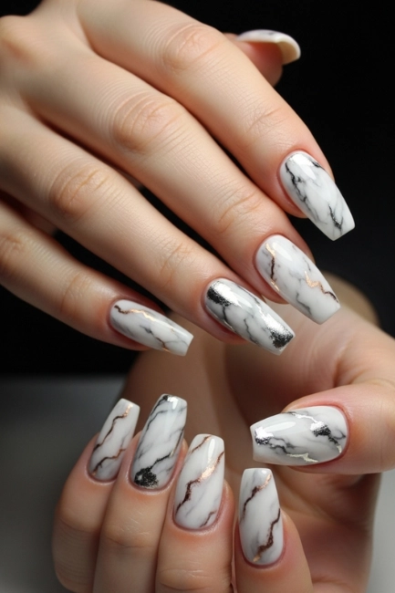 Marble Coffin Nail Designs