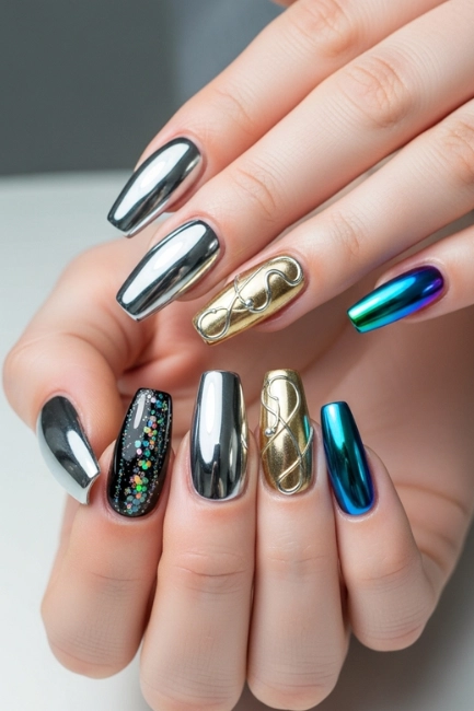 Chrome Coffin Nail Styles