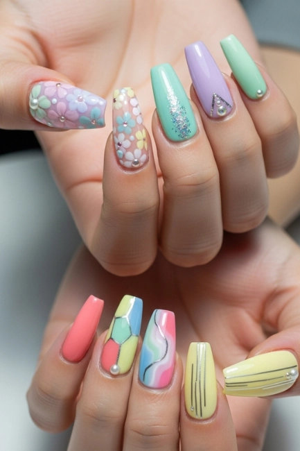 Pastel Coffin Nail Designs
