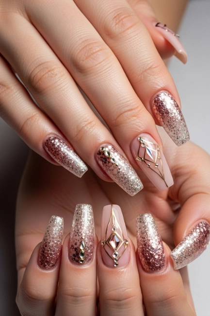 Glitter Coffin Nail Designs
