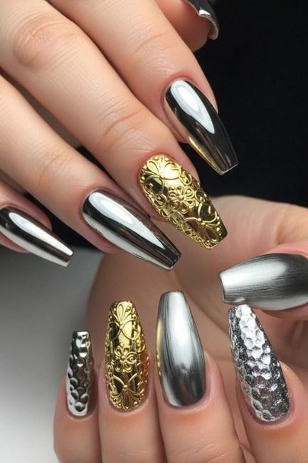 Metallic Coffin Nail Styles