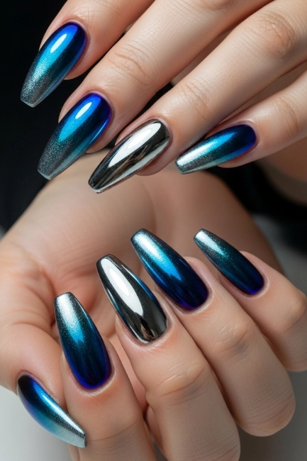Metallic Gradient Coffin Nails
