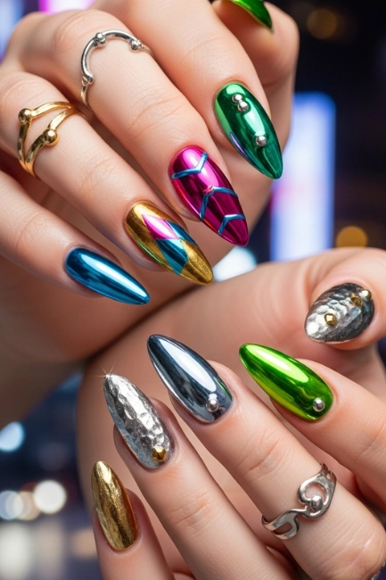 Metallic and Chrome Effects for Funky Nails