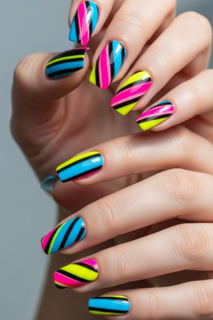 Diagonal Striped Nail Art for Dynamic Visual Effects